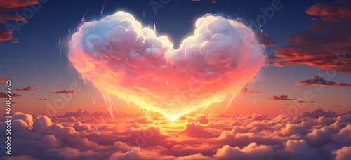 heart shaped clouds in the sky with pink clouds photo