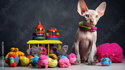 Sphynx cats with pet toys © wai