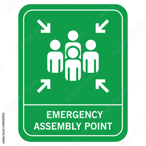 Emergency evacuation assembly point sign vector illustration.