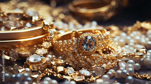 Pile of gold jewelry background