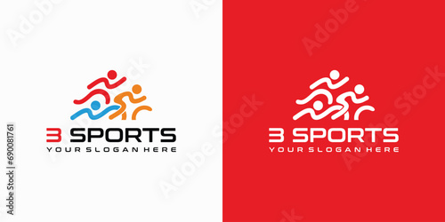 Vector logo design of 3 people exercising running, swimming and cycling.