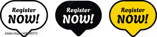 Register now icon lined, isolated and colored style. Vector illustration isolated on speech bubble