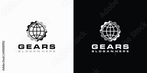 Gear globe vector logo design