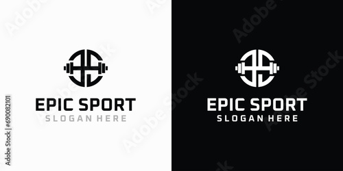Minimalist vector logo design of letters E and S with barbell