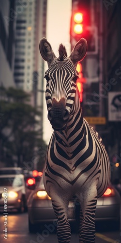 A zebra standing in the middle of a street. Generative AI.