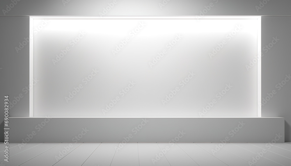 Mock-up with clean and minimalist background, elegant white panels, hidden lighting and shadows Mock-up with clean and minimalist background, elegant white panels, hidden lighting and shadows