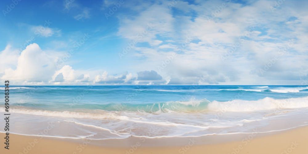 Empty sand beach with blue ocean on sunny day