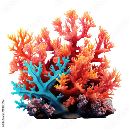 Colorful coral reef isolated on transparent background, png