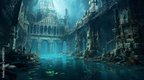 Ruins of an old historical legendary city under water © Tariq
