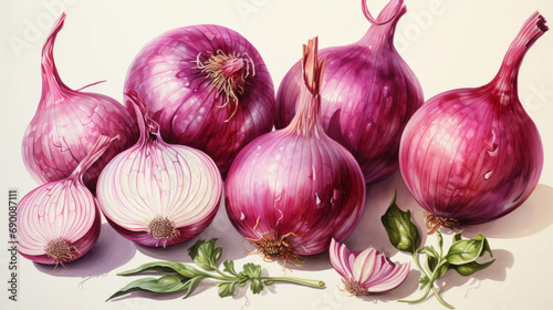 Onion. Farm-fresh vegetables. Vegetables illustration and clip art. Watercolor. 