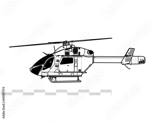 MD Helicopters MD 900 Explorer. Light utility helicopter with NOTAR system. Side view. Image for illustration and infographics. photo