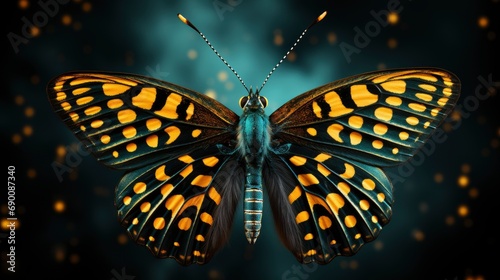 Beautiful Blue Yellow Butterfly Flight Branch, Background, High Quality Photo, Hd
