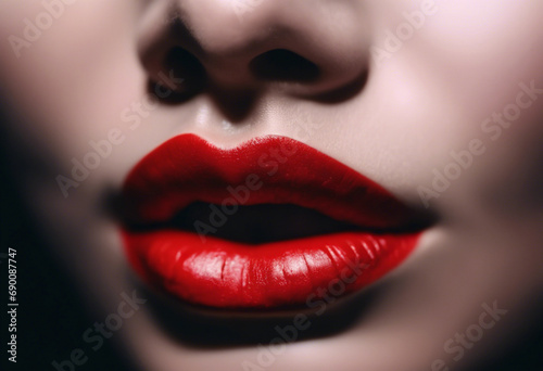 Richiamo del Rosso- Rossetto in Closeup su Sfondo Nero, Concept di Bellezza photo