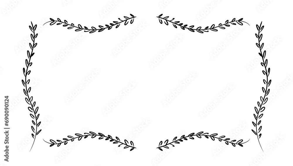 line art leaf frame. for a text, logo, or designs. View from above. Hand drawn vector illustration.