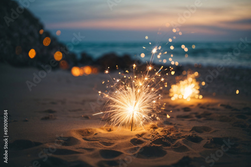 Sparklers at the beach for New Year or party 