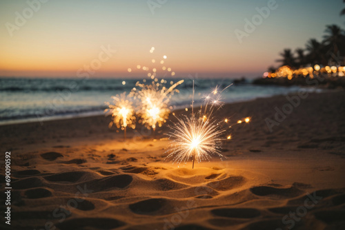 Sparklers at the beach for New Year or party 
