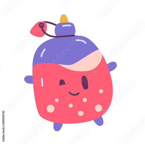 Cute bottle with potion character flat vector illustration isolated on white.