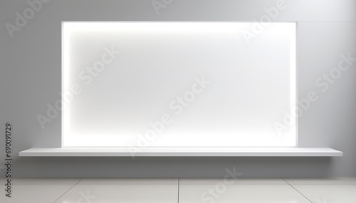 Bright modern mock-up with clean white panels, hidden lighting that casts sharp shadows
