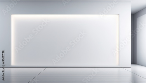 Bright modern mock-up with clean white panels, hidden lighting that casts sharp shadows