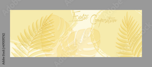Background with tropical plants. A minimalist layout for covers, paintings, interior prints, posters and creative design