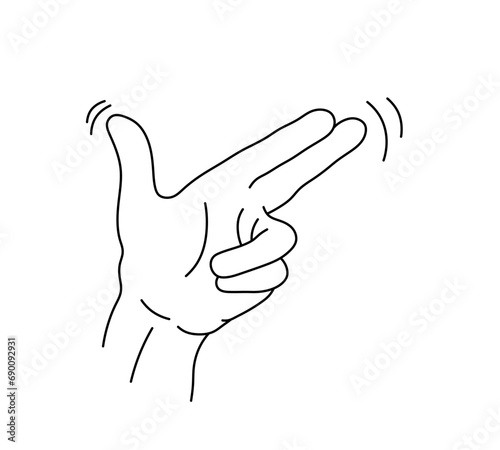 Vector isolated finger gun one single hand gesture   colorless black and white contour line easy drawing