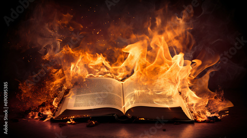 The open book is engulfed in fire