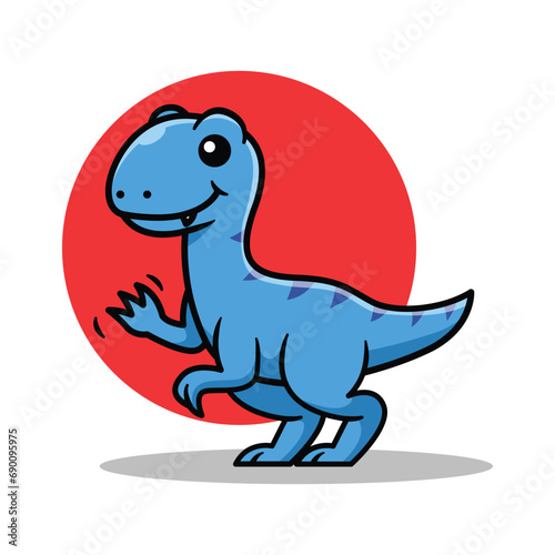 Cute Raptor Dinosaur Cartoon Vector Illustration Isolated On White Background