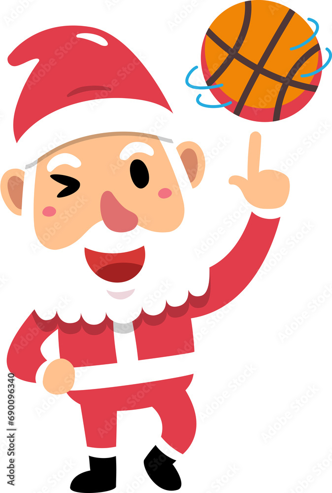 Cartoon christmas cute santa claus playing basketball for design. Cartoon christmas cute santa claus playing basketball for design.