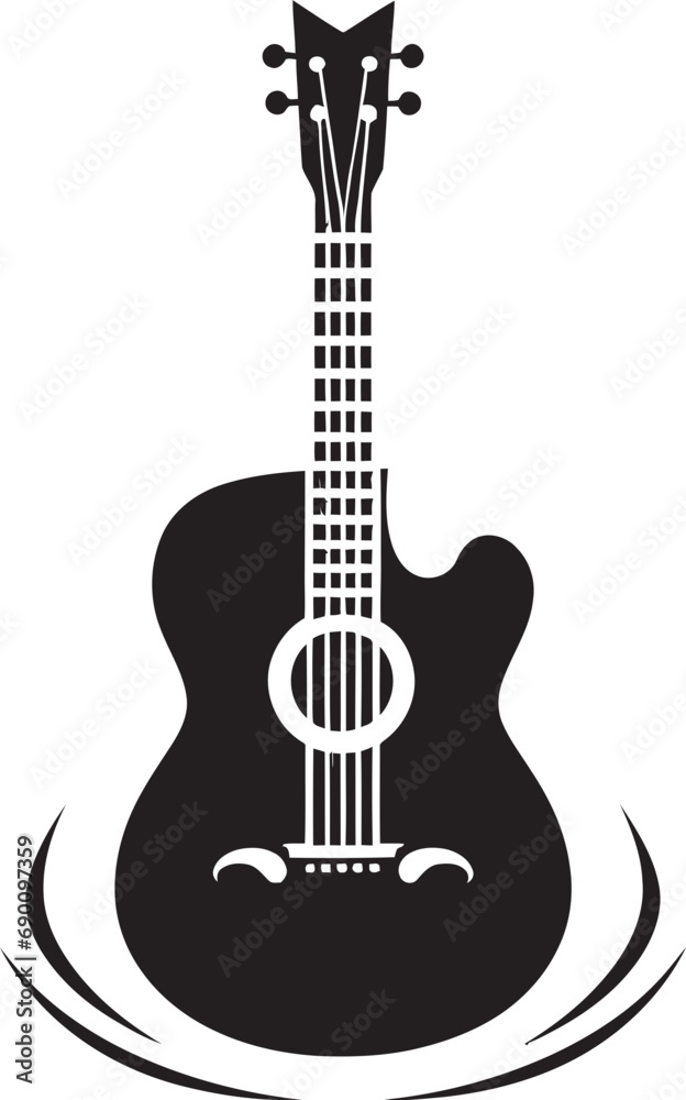 Obraz premium Fretboard Fusion Iconic Guitar Icon Acoustic Aura Vector Guitar Emblem