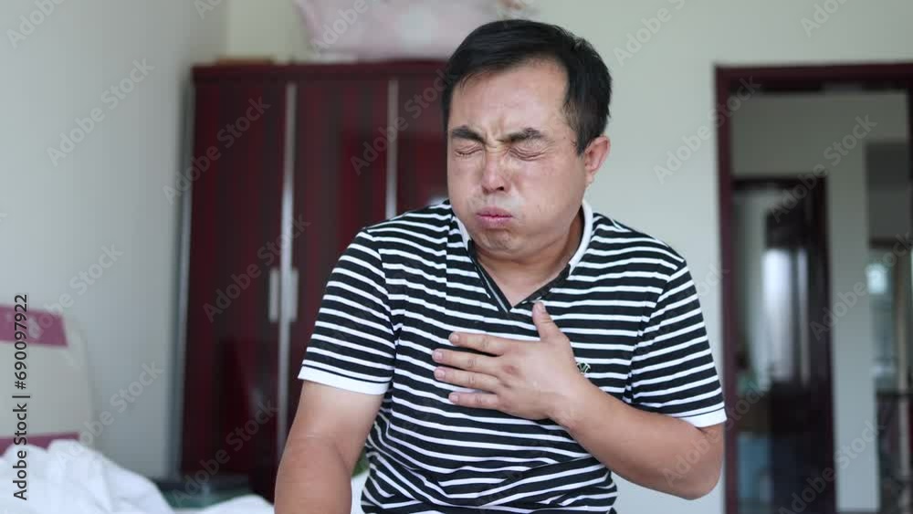 Sick middle-aged man with cough, chest tightness and asthma Sick middle-aged man with cough, chest tightness and asthma