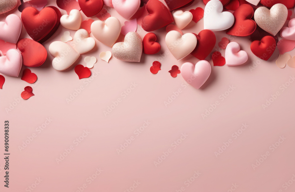 Beautiful background with hearts for Valentine's Day with empty space for text. Festive banner. Mockup.