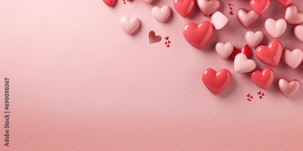 Beautiful background with hearts for Valentine's Day with empty space for text. Festive banner. Mockup.
