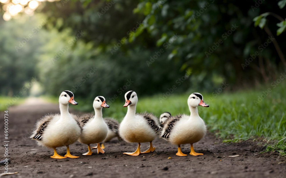 The Endearing Journey of Mother Duck and Ducklings in Nature's Classroom ai generated