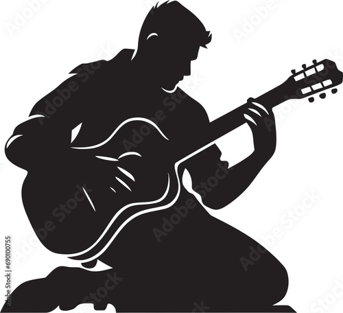 Acoustic Aura Guitarist Emblem Design Rhythm Rapture Musician Vector Icon