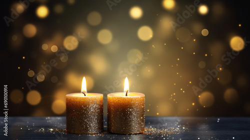 Two candles burning on a dark background