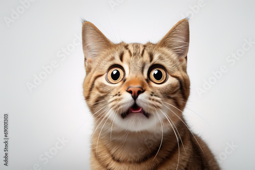 Studio portrait of surprised cat, isolated on background. with empty copy space,