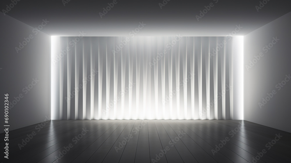 Obraz premium Mock up with minimalist white panels, play of lights, hidden lighting, defined shadows on the wall