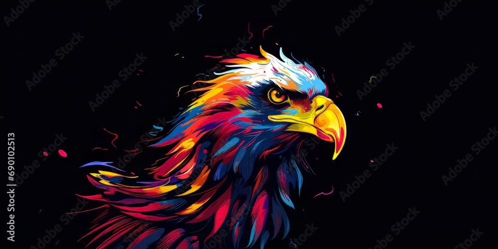 Colorful Majesty: A Vibrant Bird of Prey Against a Dark Canvas Colorful Majesty: A Vibrant Bird of Prey Against a Dark Canvas
