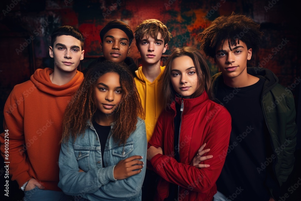 Portrait of cool diverse group of gen z teens