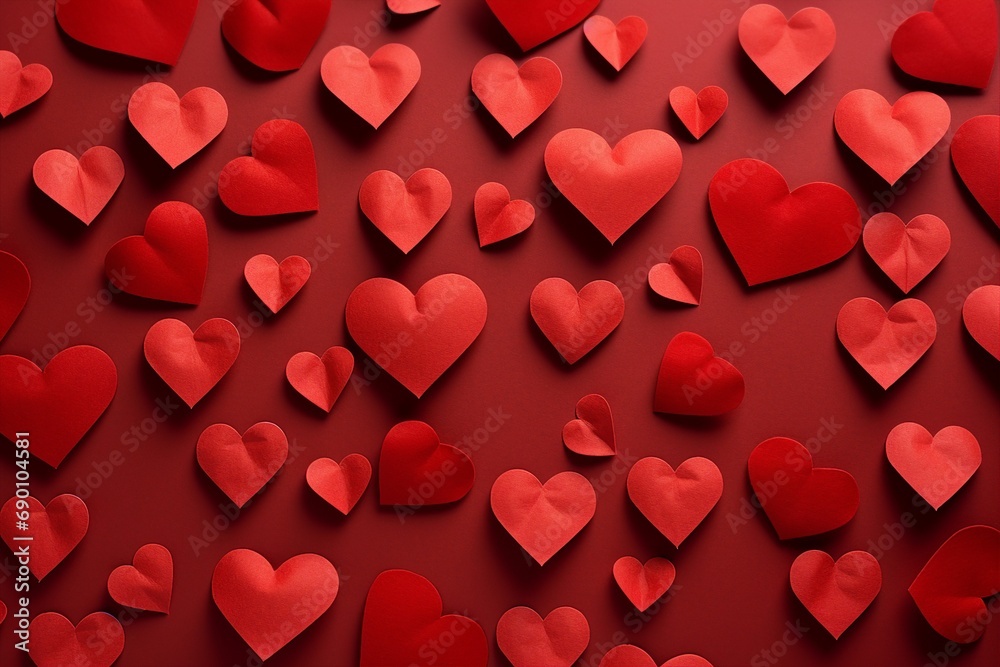 Red Shaped hearts for celebrating Valentines day background.