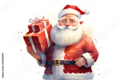 Santa Claus with a gift on a plain white background9 photo