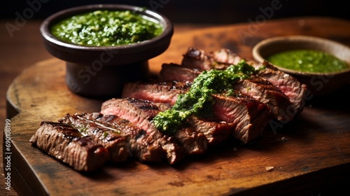 Traditional Argentine Asado with Tender Meat and Chimichurri photo