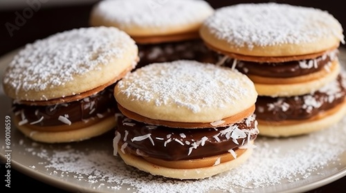 Indulge in Alfajores, soft and sweet sandwich cookies oozing with dulce de leche, and often enrobed in chocolate or dusted with powdered sugar.
