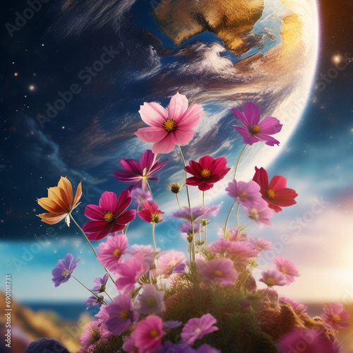 landscape with flowers  earth  generative AI