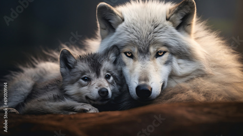 Wolf and its wolf cub © Tariq