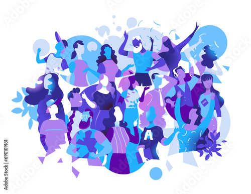 A group of happy people celebrating a special event, enjoying music, party, dancing. Vector illustration