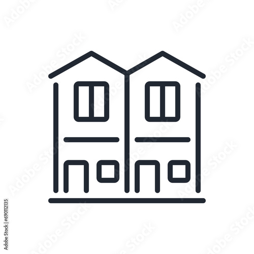 Townhouse editable stroke outline icon isolated on white background flat vector illustration. Pixel perfect. 64 x 64.
