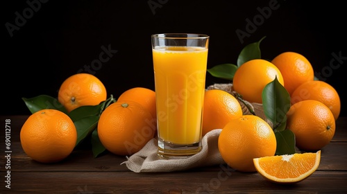 orange juice with fresh tangerine fruit on table, Generative Ai 