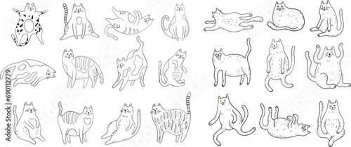 Set of cute cartoon cats. Hand drawn illustration in doodle style isolate on white collection.