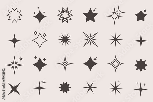 Cool Sparkle Icons Collection. Shine Effect Sign Vector Design. Retro futuristic sparkle. Templates for design  posters  projects  banners  logo